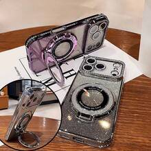 Ốp điện thoại đính đá lấp lánh có chân đế từ tính, tương thích với iPhone - Bảo vệ toàn diện, chống sốc, chống trầy xước và thiết kế thời trang - Tương thích với iPhone 17 16E 15 14 13 12 11 X XS Max XR Pro Plus Galaxy A02S A03 A03S A04 A05 A06 Note20 EDGE Honor Y9s X9a X9b X9c A9 A15 14 Pro+ Smart8 9, Phiên bản quốc tế, không phải phiên bản nội địa. - Màu tím - Xem 2