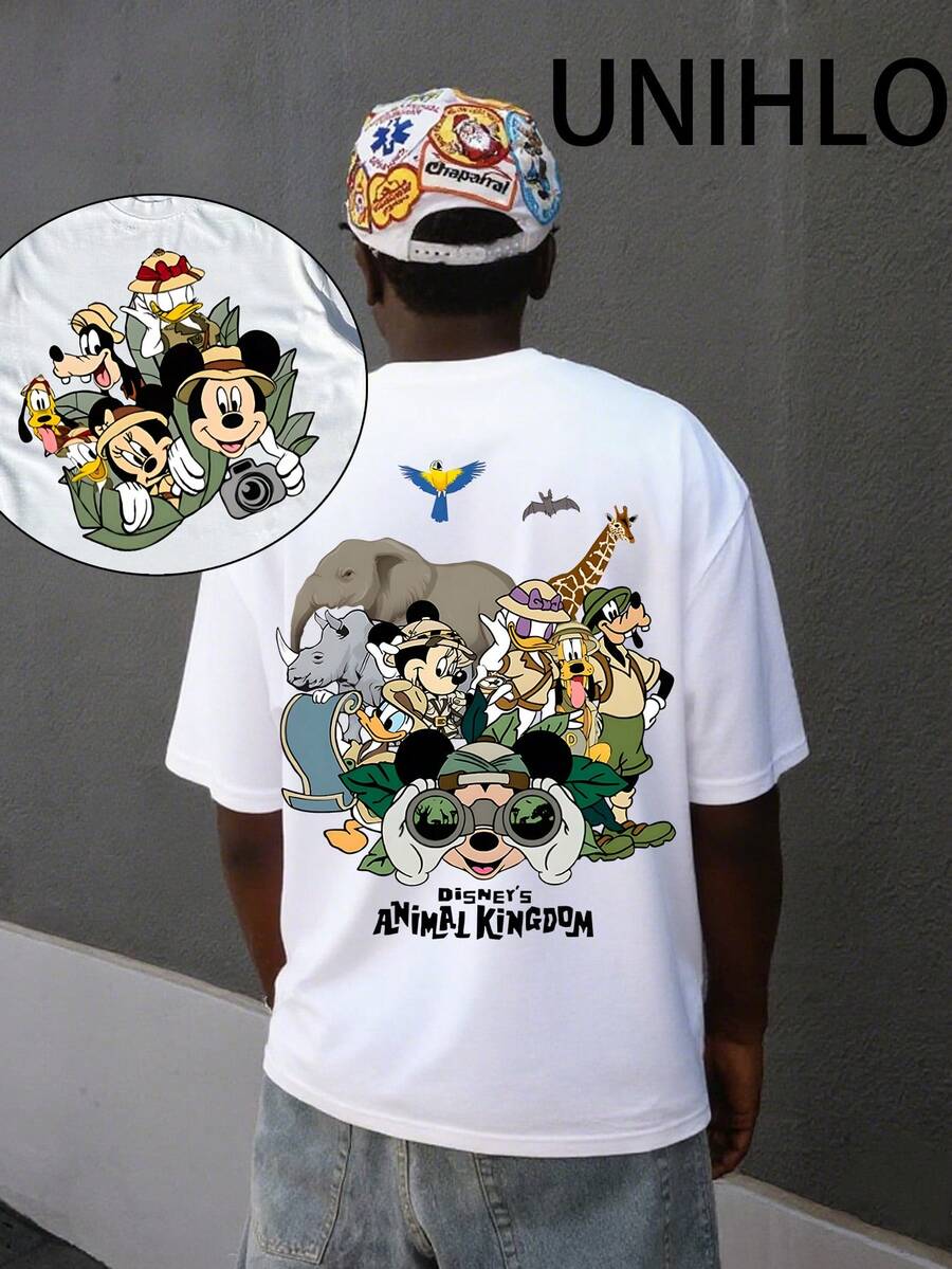 Disney UNIHLO  Mickey  Print  Summer Casual Versatile Pure Cotton T-Shirt Suitable For Any Place - 白色 - 查看 1