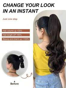 24-26 Inch Long Wavy Ponytail Synthetic Heat Resistant Clip-In Curly Wavy Ponytail Hair Extension, Black & Brown - Multicolor - View 6