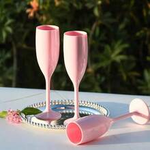 2pcs Pink Champagne Flute Glasses, Reusable Plastic Champagne Cups For Bridal Shower, Wedding, Birthday Party, Christmas, Halloween, New Year - A - View 11