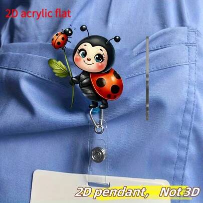 2D Cute Ladybug Holding Flower Badge Reel ID Card Holder, Suitable For Medical Students And Nursing Interns - Durable Work Badge Clip, Friend Gift, 2D Flat