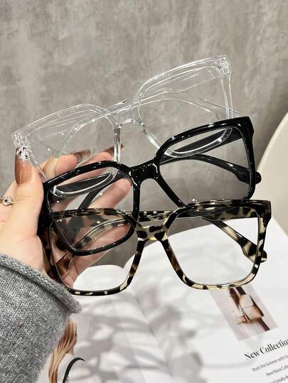Set de 3 gafas cuadradas y transparentes de estilo bohemio con estampado de leopardo, de material TR, adecuadas para todas las estaciones
