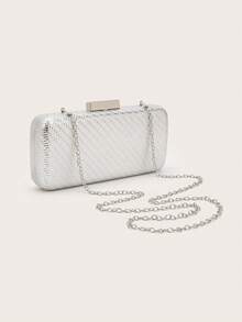 Fashion Woven Hard Shell Evening Bag, Elegant Vintage Box Clutch, Luxurious And Exquisite Ladies' Shoulder Bag, Perfect For Dinners, Balls, Parties, Suitable For Party Girls, Ladies, Brides - Silver - View 3