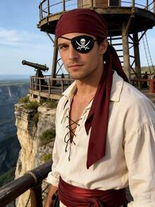 [Boat Crossing] 1/3 Pieces Of Halloween New-Style Voile Fabric Pirate Headscarf Belt Felt Skull Eye Mask. Fun Cosplay Medieval Renaissance Pirate Costume With Pirate Mask. Valentine's Day Mask-Wearing Dance Party, Christmas Party, Magical Costume Props, New Party Attire. - Multicolor - View 3