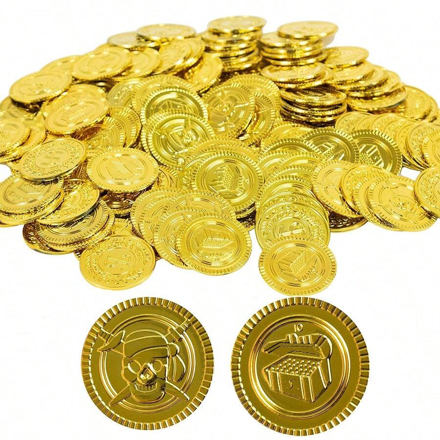 100 Pieces Of Plastic Gold Coins, Pirate Game Plastic Tokens, Treasure Props, Suitable For Treasure Hunting Games, Pirate-Themed Parties, And Adventure Role-Playing Fake Gold Coins - View 1