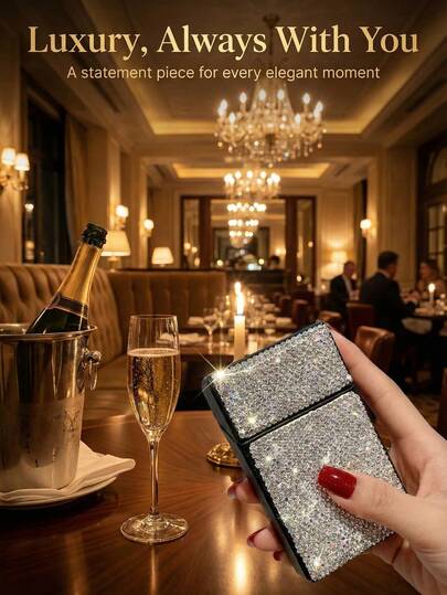 1pc Luxury Rhinestone Cigarette Case For Women, Custom Bling Bling Portable Crush-Proof Holder, Sparkle Style For Daily Use, Party, Date, Music Festival, Elegant Gift For Her