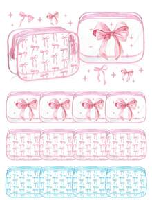 1个透明蝴蝶结化妆包，便携旅行洗漱包，多功能手提包，少女风透明蝴蝶结化妆包，旅行洗漱包 - 查看 1