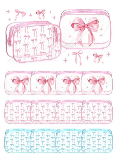 1个透明蝴蝶结化妆包，便携旅行洗漱包，多功能手提包，少女风透明蝴蝶结化妆包，旅行洗漱包