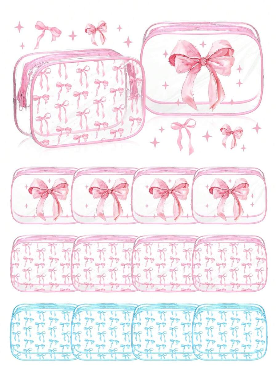 1个透明蝴蝶结化妆包，便携旅行洗漱包，多功能手提包，少女风透明蝴蝶结化妆包，旅行洗漱包 - 查看 1