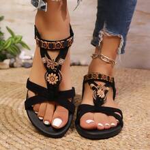 Sandal đế bằng phong cách Bohemian dành cho nữ, giản dị và đa năng, phù hợp cho đám cưới, tiệc tùng, hoạt động ngoài trời, đi biển, và là vật dụng cần thiết cho chuyến du lịch mùa hè. - màu đen - Xem 3