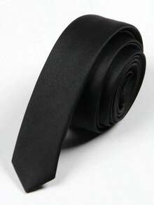 1pc Unisex Black 1.9 Inch (5cm) Skinny Tie, Suitable For Weddings, Graduation, Formal And Casual Occasions - Black - View 4