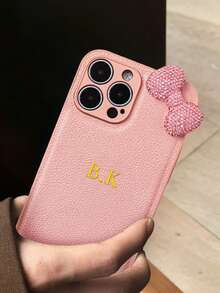 Personalized Luxury Rhinestone Bowknot Faux Leather Phone Case, Compatible With IPhone 17, 16, 15, 14, 13, 12, 11, Pro Max, 14, 15, 16 Plus, 17 Air, All-Inclusive Protective Cover, Stylish Phone Accessory, DIY Gift - Black - View 3