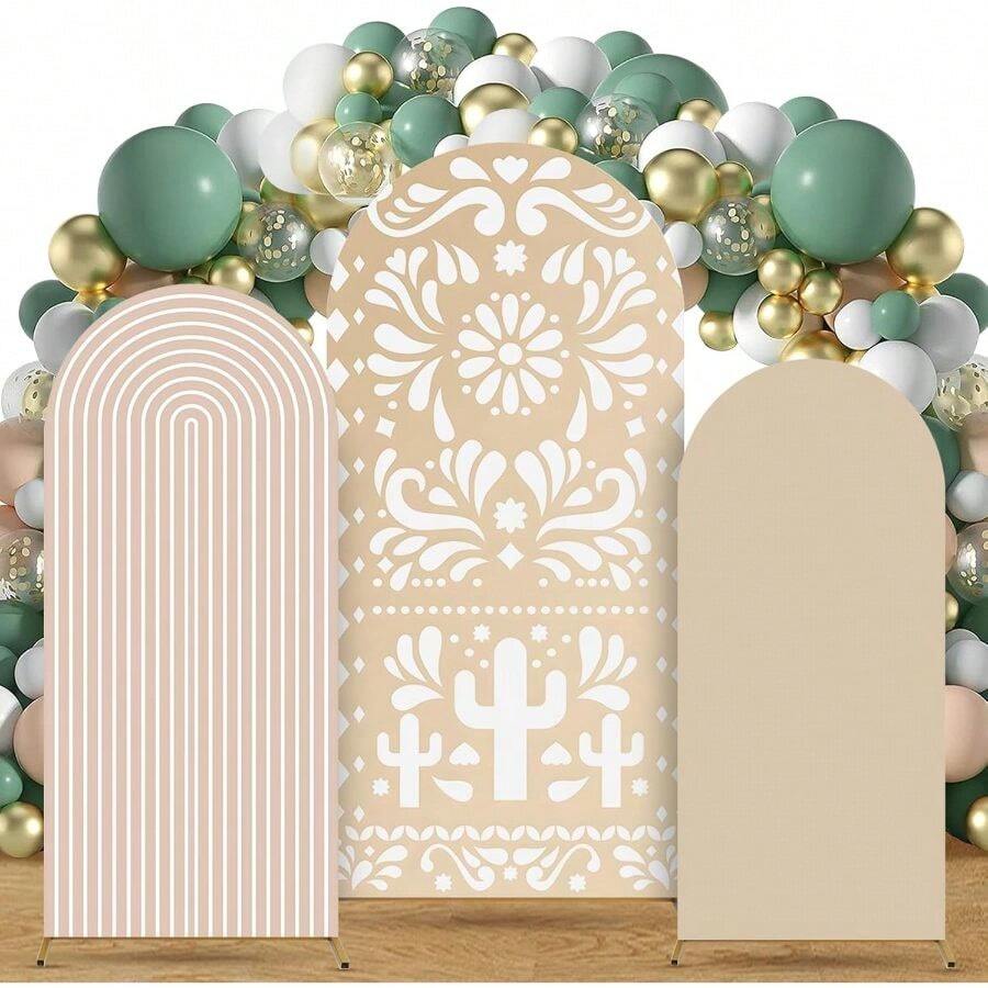 Wedding, Arch Backdrop, 3 Pcs Mexican Arch Backdrop Cover Set 4FT 5FT 6FT Backdrop Stand Cover Stretchy Arch Stand Covers Mexican Theme Talavera Wedding Shower Birthday Party Decoration (Brown) - Brown - View 1