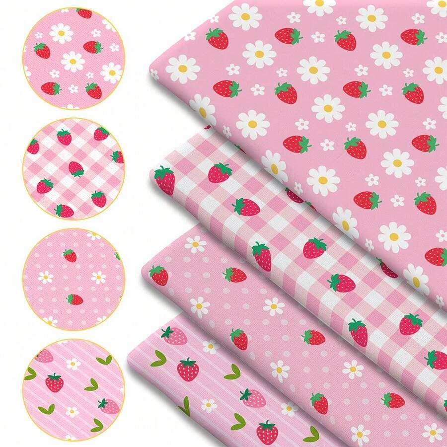 1 tấm vải chần bông in hình dâu tây - Kích thước 59 x 19,68 inch (150 x 50 cm) - Vải polyester cắt sẵn với họa tiết dâu tây màu hồng pastel - Thích hợp cho may vá DIY, làm sổ lưu niệm, khăn trải bàn và các sản phẩm thủ công. - quả dâu - Xem 1