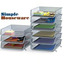 3 Pack - Stackable Desk File Document Letter Tray Organizer Silver - Plata - Ver 3