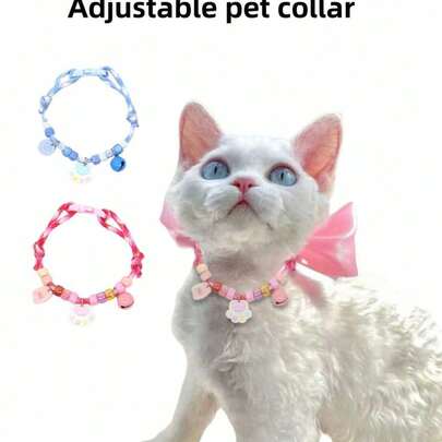 1 chiếc vòng cổ cho mèo/chó nhiều màu sắc có thể điều chỉnh, kèm chuông và mặt dây chuyền hình dấu chân, thiết kế tối giản.