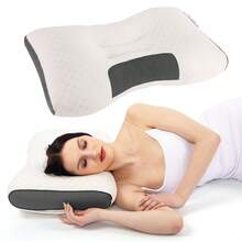 Buy 1 Get 1 Free, 2 Soft Woven Neck Massage Couple Pillows - Adjustable Ergonomic Orthotic Profile Support, High Quality Pillow Core, Sleep Comfort, Removable Pillowcase - trắng - Xem 2