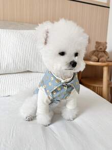 1pc Pet Clothes, Flower Design Durable Cute Outfit For Small/Medium Dogs & Cats - Blue - View 5