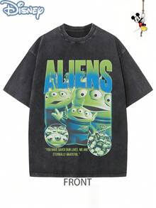 Disney Official Licensed Aliens Retro Poster Graphic T Shirts 100 Percent Cotton  Shirt Washed 230g Unisex - 黑色 - 查看 1
