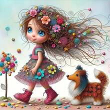 1 bộ tranh đính đá acrylic 5D [30*30cm/11.8*11.8in][40*40cm/15.7*15.7in], họa tiết cô gái hoạt hình và chú cún con, thích hợp cho người lớn mới bắt đầu tự làm tranh khảm đá, tranh đính đá thủ công hoàn chỉnh, thích hợp để trang trí tường phòng khách, phòng ngủ, văn phòng, quà tặng trang trí nhà cửa bất ngờ cho gia đình và bạn bè - Không có khung - Xem 10