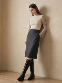 时尚女式侧拉链马靴，秋冬时尚鞋履，优雅高筒靴，舒适贴合，女士必备鞋履。标志性西部女靴，时尚皮靴，骑马休闲两相宜，优雅黑色靴子，及膝长靴 - 黑色 - 查看 3