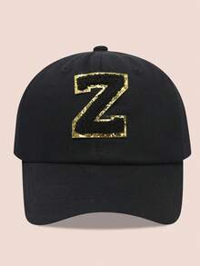 1 buah Topi Baseball Anak-Anak dengan Huruf Hitam, Topi Pelindung Matahari untuk Anak Laki-Laki dan Perempuan, Cocok untuk Aktivitas Luar Ruangan dan Penggunaan Sehari-hari - Label hitam dan emas - topi baseball kain hitam - View 84