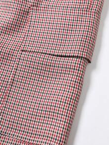 Men's Red Plaid Multi-Pocket Cargo Shorts, American Vintage Loose Drawstring Bermuda Shorts - Red - View 9