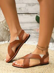 Sandal đế bằng mùa hè dành cho nữ, thiết kế đan chéo, không thể thiếu cho các bữa tiệc, kỳ nghỉ và du lịch. - màu nâu - Xem 4