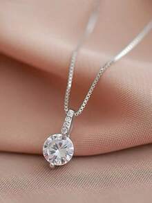 1 Piece Of Exquisite Women's Geometric Water Drop Clavicle Chain With Shiny Zirconia Sterling Silver Necklace Pendant Clavicle Chain Hypoallergenic Jewelry Valentine's Day Gift - 輕奢項鍊 - 查看 2