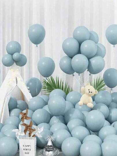 1 Set Of Light Blue Latex Balloons - Matte Finish, Vintage Light Blue Helium Balloons, Suitable For Birthday Parties, Boho Bachelorette Parties, Baby Showers, Home Parties And Gifts