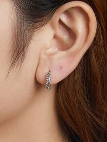 1 Pair S925 Sterling Silver Starry Sky & Sea Earrings, Unique Textured Floral Pattern, Fashionable Artistic Street Style Punk Earrings For Pierced Ears - Star - View 6