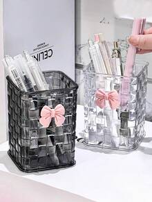 1个亚克力蝴蝶结笔筒，透明桌面收纳盒，可放置化妆刷和口红，优质 - 彩色 - 查看 2