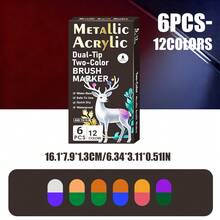 Bộ bút dạ acrylic hai đầu 12/24/48 màu, màu kim loại, gốc nước, khô nhanh, chống thấm nước, có thể giặt được, dùng để vẽ tranh graffiti. - Nhiều màu - Xem 11
