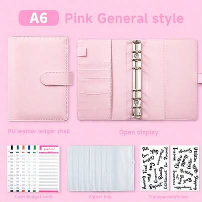 1 Juego de Carpeta Presupuestaria A6, Opciones de Color Macaron, Ranuras para Tarjetas en el Lado Izquierdo, Incluye 8 Sobres con Cremallera y 12 Tarjetas de Presupuesto, 2 Portaplumas, Adecuado para Regiones y Personas con Pago en Efectivo