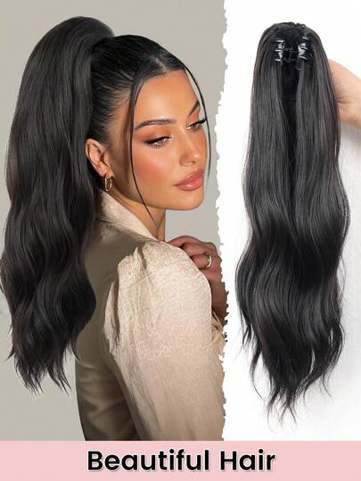 18Inch Long Curly Wavy Ponytail Extension Claw Clip On Fake Pony Tail Hair Piece Natural Fluffy Synthetic Horse Tail For Women Daily Party