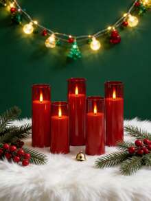 5pcs Flameless Candle Lights With Timer/Remote Control, Battery Powered, Wish Candle Lights, Flameless Odorless Smokeless LED Candles, 5pcs Realistic Wick Pillar Candles, Warm Flame, Suitable For Home, Bedroom, Wedding, Proposal, Christmas, Halloween, Mother's Day, Valentine's Day, Company Gathering Party - Red - View 6