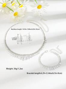 3pcs Shiny Korean Jewelry Set, Lotus Leaf Design, Suitable For Wedding Party Attire, Holiday Gift - White - View 5