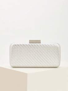 Fashion Woven Hard Shell Evening Bag, Elegant Vintage Box Clutch, Luxurious And Exquisite Ladies' Shoulder Bag, Perfect For Dinners, Balls, Parties, Suitable For Party Girls, Ladies, Brides - Silver - View 2