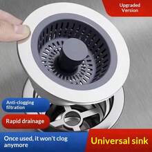 Juego de filtro y tapón para fregadero de 3 en 1, material ABS resistente y duradero con tapón que vuelve a su posición, accesorio esencial para el baño, filtro de drenaje, se adapta a los estándares europeos y americanos - Ver 2