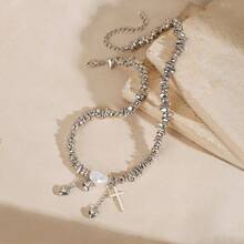 1pc Elegant Fashion Asymmetrical CCB Geometric Heart Pendant Necklace, Suitable For Women's Daily Wear, Various Holidays, Mother's Day Gift, Socializing, Parties, Activities, Beach, Vacation Jewelry - Multicolor - View 14