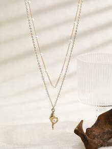 1 chiếc vòng cổ nhiều lớp kiểu khu nghỉ dưỡng biển, làm từ vỏ sò và ngọc trai giả, thích hợp để đeo hàng ngày, làm quà tặng và phụ kiện thời trang. - Vàng - Xem 4