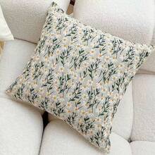 1 pièce de taie d'oreiller en tissu brodé style fleur de marguerite, housse de coussin décorative pour canapé, taie d'oreiller style campagne - Multicolore - Voir 2