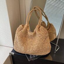 Fashion Straw Bag Large Capacity Beach Bag Summer Fashion Women's Bag Tote Shoulder Bag , Beach Bag , Summer - 卡其色 - 查看 8