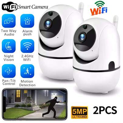1个/2个1080P高清无线WiFi安防摄像头，室内/室外家用监控摄像头，婴儿/宠物监视器，带360°云台旋转、双向语音、AI移动侦测、夜视功能，支持云存储/TF卡存储