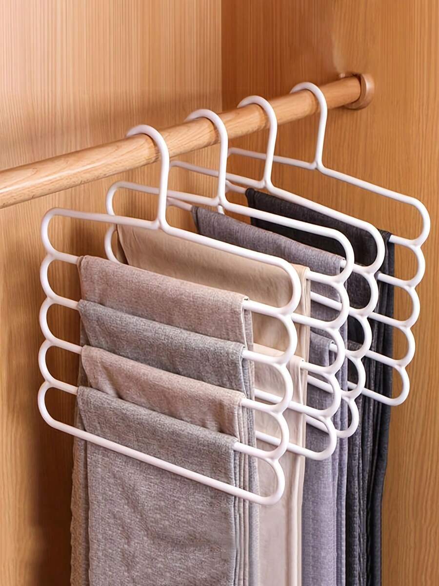 5pcs White Multi-Layer Pants Rack, Multifunctional Wardrobe Hanger For Pants, Jeans, Skirts, Space Saving