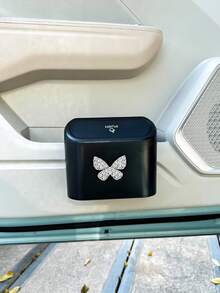 1pc Cute Butterfly Car Trash Can, Butterfly Trash Can Storage Box Black ABS Square Press Trash Can, Waterproof Trash Can. - Butterfly Trash Can - View 2