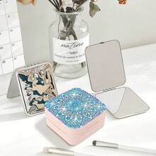 Bộ hộp đựng trang sức tranh đính đá, họa tiết hoa Mandala, chất liệu vải không dệt, túi đựng mỹ phẩm tranh đính đá pha lê dùng để đựng bông tai, nhẫn, vòng tay, dây chuyền và các vật dụng nhỏ khác. - Xem 17