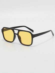 Fashionable Geometric Frame Glasses With Tinted Lenses, Retro Casual Beach - Multicolor - View 2