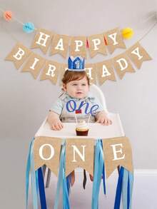 一周岁生日派对装饰，一周岁生日横幅，乡村风“一周岁快乐”麻布横幅，一张高脚椅，一个标牌，适合男宝宝和女宝宝的一周岁生日用品，白色字母 - 彩色 - 查看 7