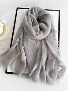 Women's Solid Color Linen Scarf, Retro Solid Color Medium-Long Scarf, Can Be Used As Decorative Long Shawl - Multicolor - View 16